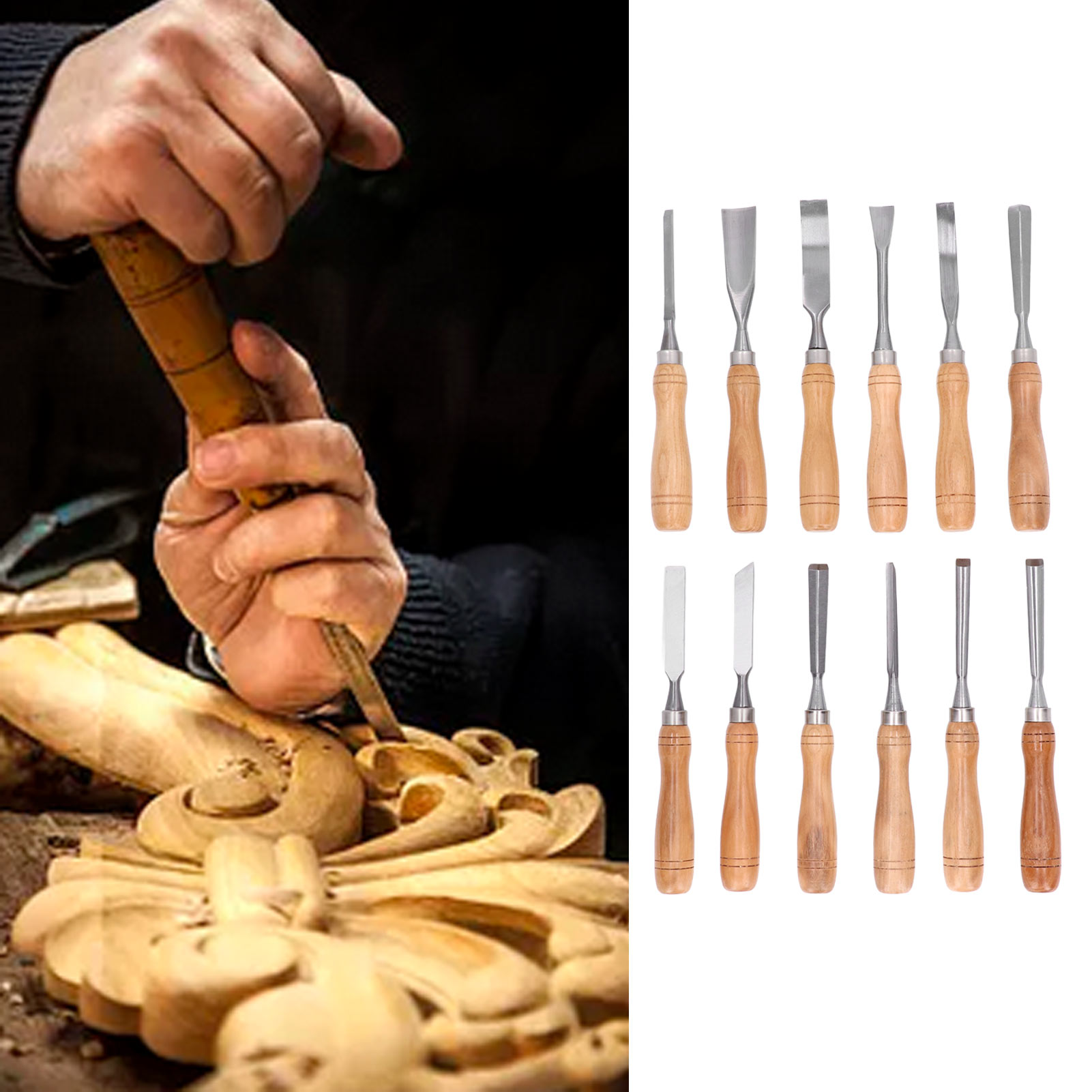 Houtsnijwerk Gereedschap CRV Blade Houten Handvat Graveren Beitel Set voor DIY Handwerk Houtsnijwerk Gereedschap Carving Beitel Set