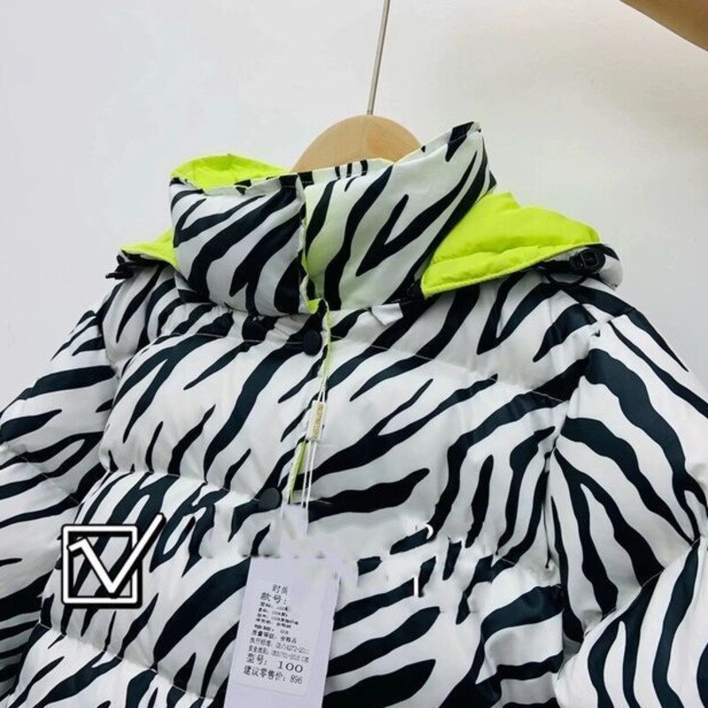 Chaqueta de invierno de cebra para niños y niñas, abrigo con capucha, Parka corta, ropa de nieve