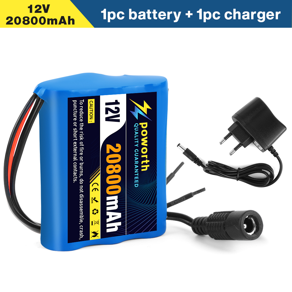 12V 20800mAh 100% nouvelle plaque de Protection 3S1P 12V 20.8Ah batterie 18650 Lithium ion DC 12.6V batterie Super Rechargeable + chargeur: Bleu profond