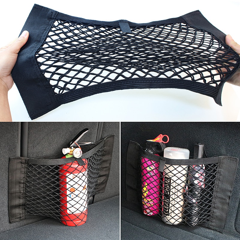 Universal Storage Bag Car Back Rear Mesh Elastic String Trunk Seat Net Magic Sticker Pocket Cage Auto Organizer Seat Back Bag