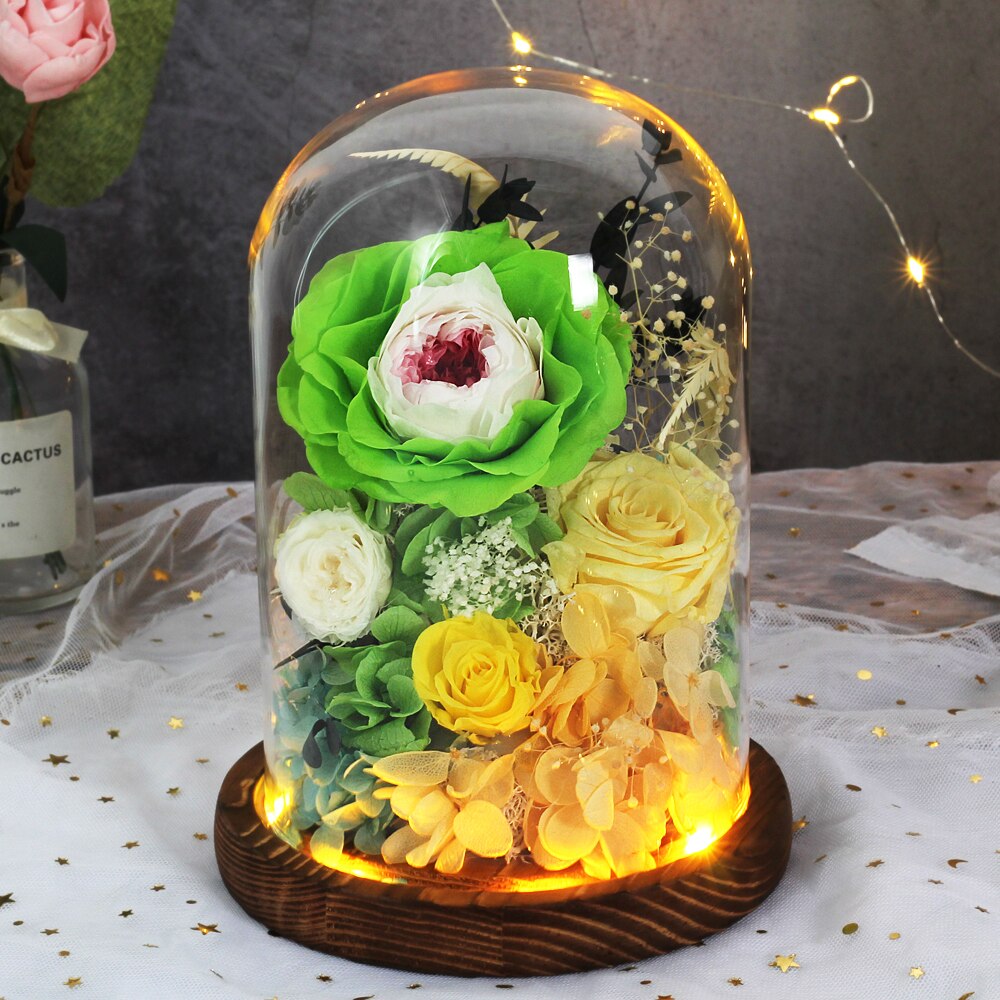Beauty And The Beast Immortal Flower Rose In Glass Inside Wedding Decoration Flower Christmas Mother's Day Birthday