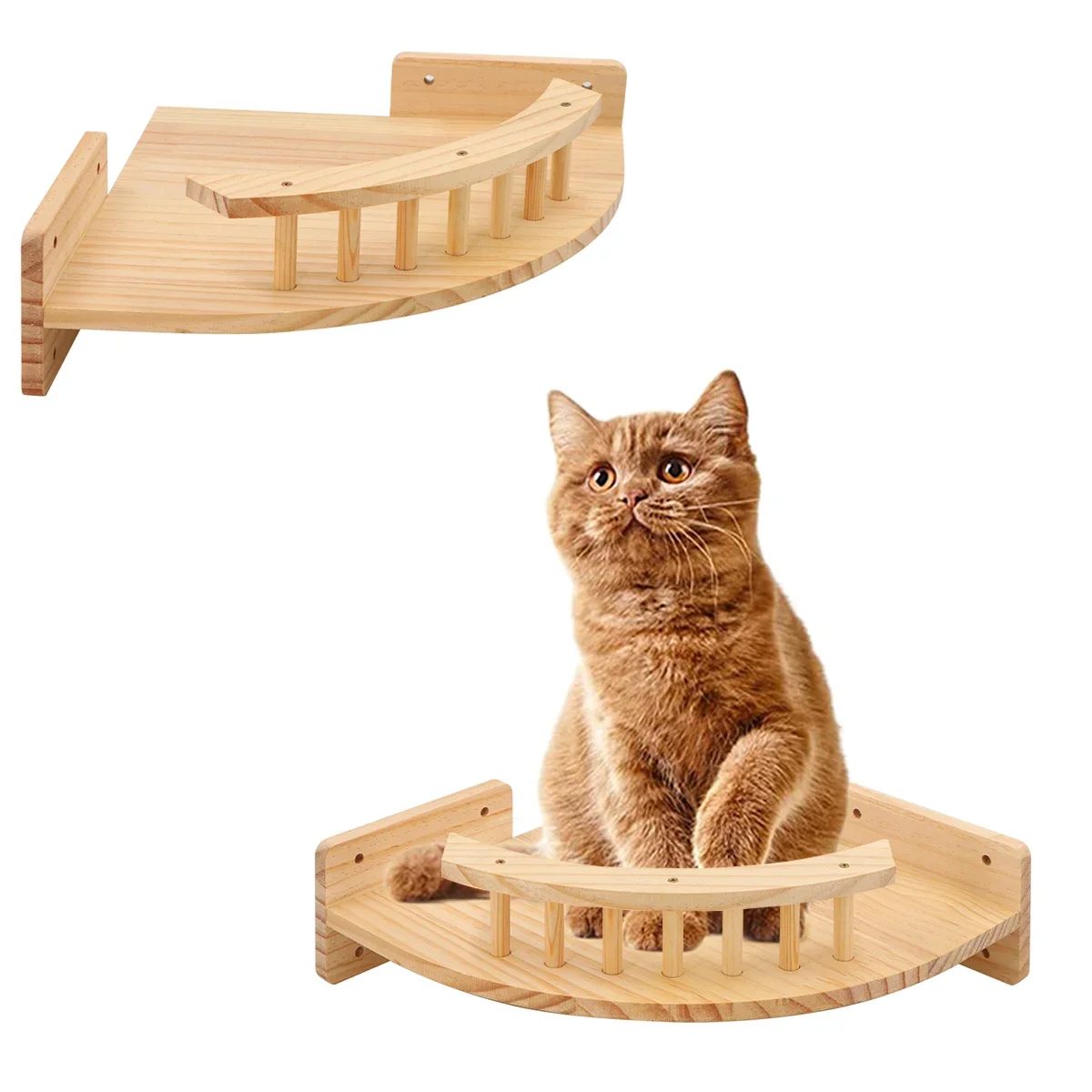 Estantes para gatos montados en la pared, estante de madera para escalar con apariencia de gato, muebles de árbol trepador de pared para gatitos, escalera de cuatro escalones, hamaca interior para gatos