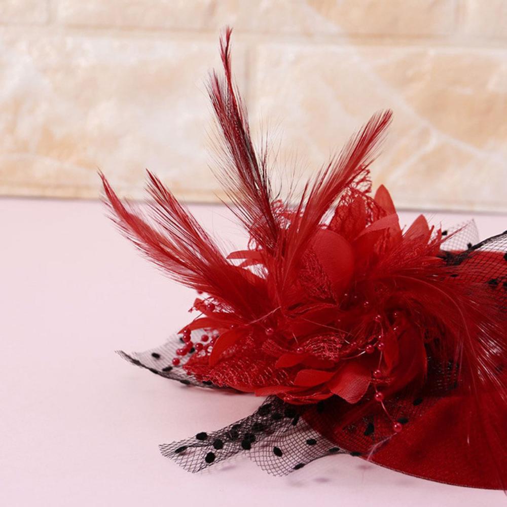 Fascinator Blume Netzmütze Feder Mesh Netz Schleier Tea Party Derby Hut mit Clip und Haarband für Frauen