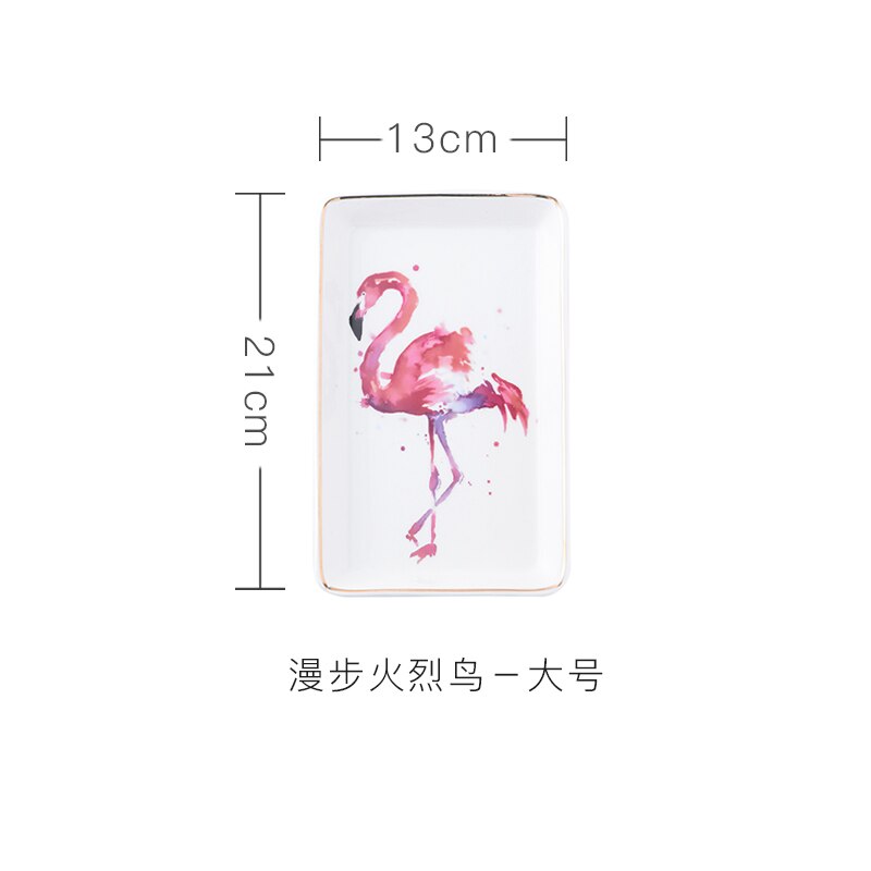 Creativity Flamingo Porcelain Square Plate Dish Ceramic Dessert Plate Ewellery Tray Storage Plate Snack Decorative Plate Set: Green