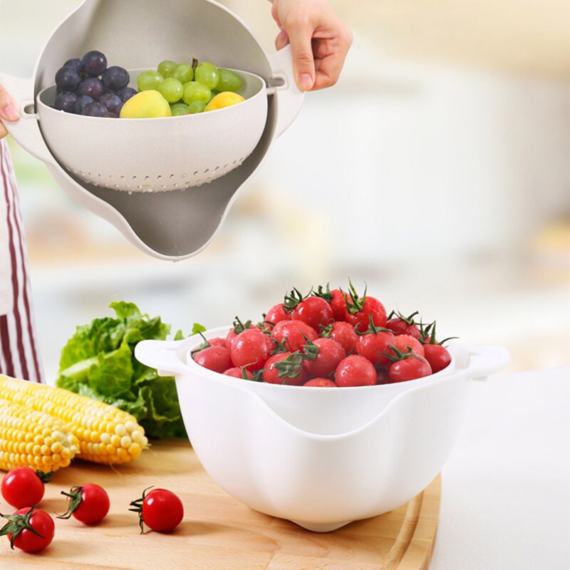 2-In-1 Multifunctionele Keuken Vergiet/Zeef Kom Set Mengen Fruit Groenten Dubbele Gelaagde Draaibare Afvoer Mand wassen