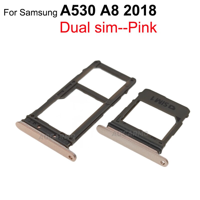 Aocarmo single &amp; dupla bandeja de cartão sim suporte microsd nano slot para samsung galaxy a8 plus 2018 a530 a730 a730f peça substituição: A530-2SIMl-Pink