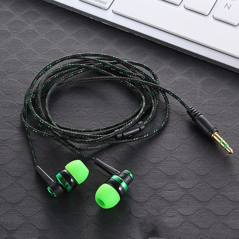 1PCS Wired Earphone Stereo In-Ear 3.5mm Nylon Weave Cable Earphone Headset with Mic for Laptop Smartphone: Green