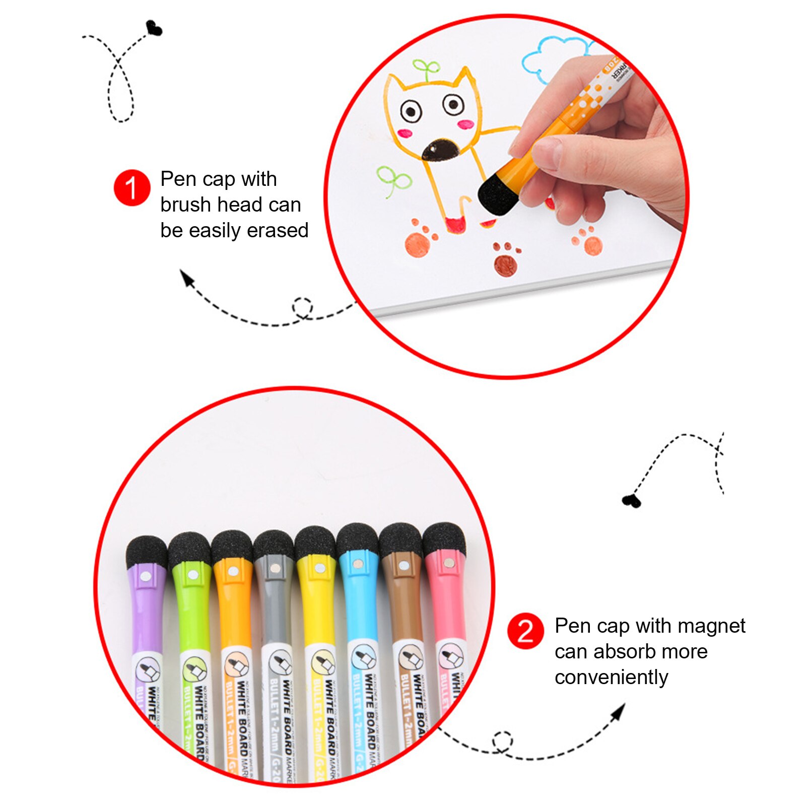 8pcs Board Erasable Board Marker Magnetic Whiteboard Writing Pen With Pen Erase Erasable Magnet Buttons For Office School Supply