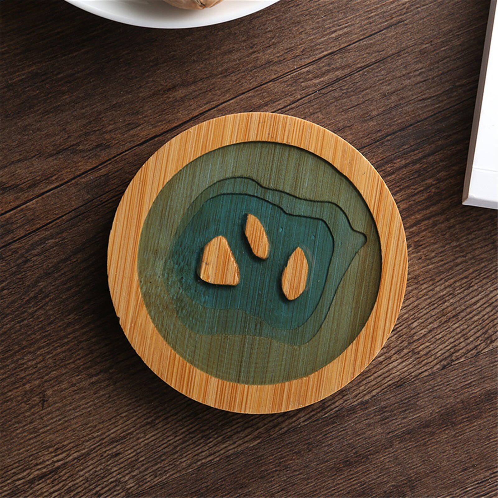 Round Cup Pad Epoxy Resin Transparent Bamboo Insulation Pad Landscape Pattern Coaster Tea Cup Holder Mat For Kitchen
