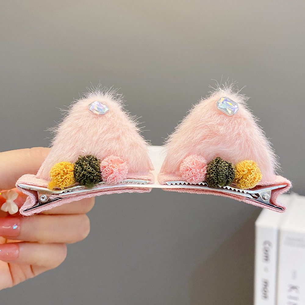 Pinzas para el pelo de felpa con forma de orejas de gato para niños, horquillas con lazo para bebé, accesorios para el cabello, accesorios para fotos, horquillas de bola de felpa: M