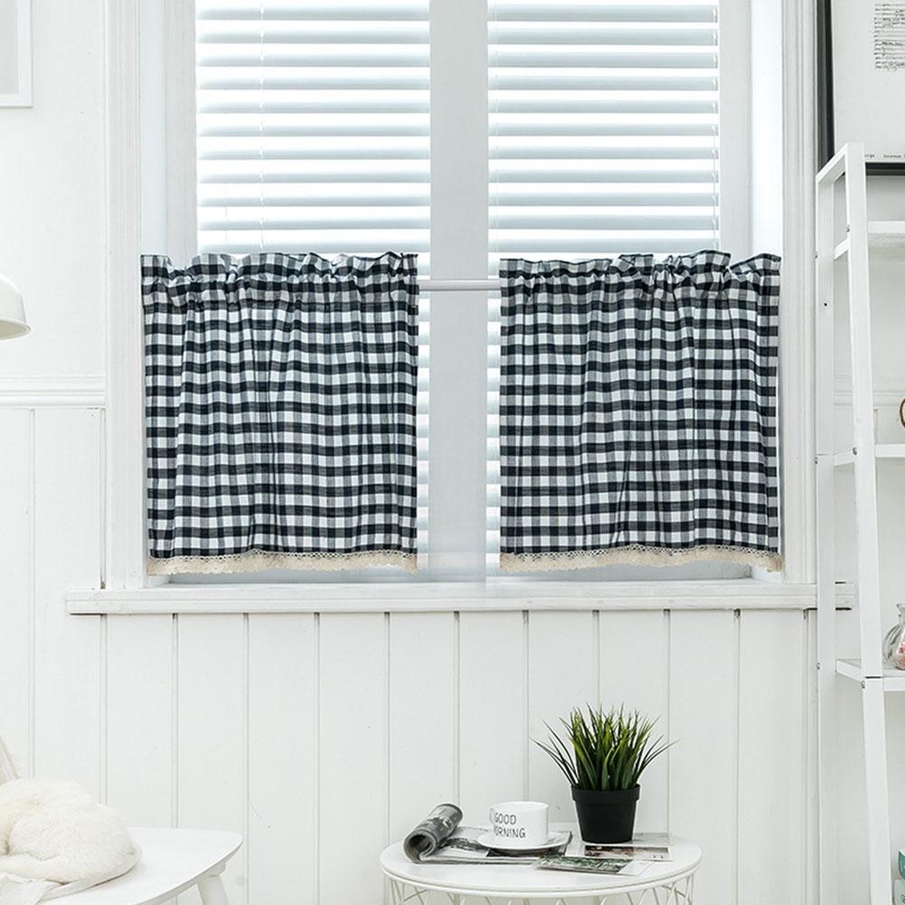 1Pc Küche Plaid aufbringen Kurze Gitter Vorhang Spitze Volant Durch Stange Drapieren Hause Fenster Dekor Vorhänge in sterben Wohnzimmer zimmer