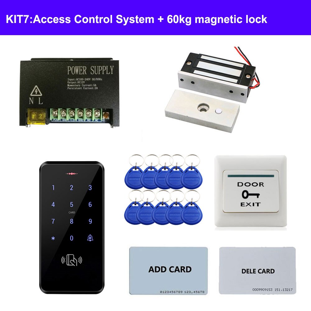 Diverse dør adgangskontrol system kit id tastatur adgangskontrol + strømforsyning + udgangsknap + elektriske dørlåse til kontor: Guld