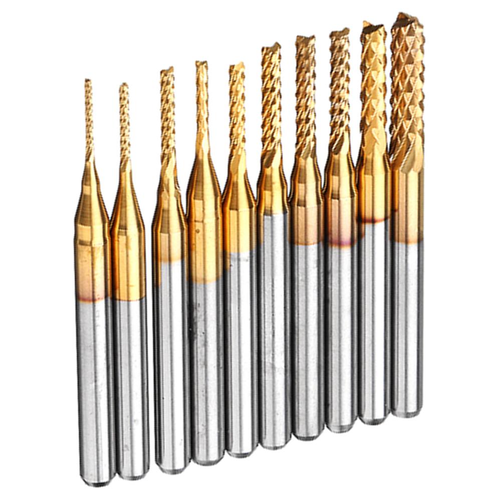 Schachtfrees, 10-delige schachtfrees met coating, CNC-freesgereedschap van hardmetaal - 1,0-3,0 mm