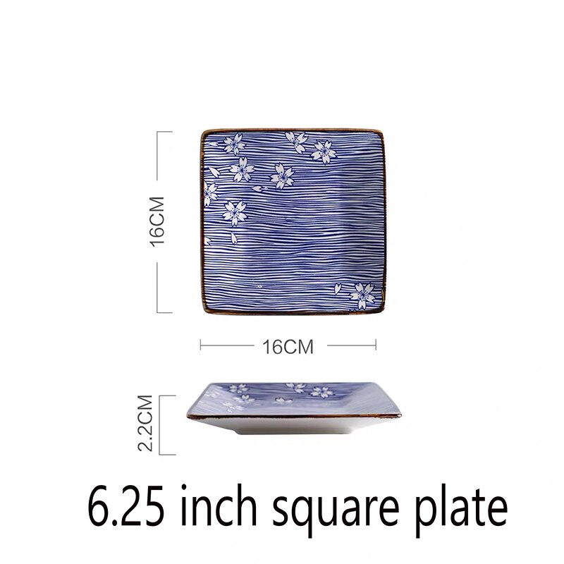 Timemore kersenbloesem japanse stijl keramiek eetrijstkom soepkom ramenkom huishoudelijke visschotel sushibord: 6.25 inch vierkant bord