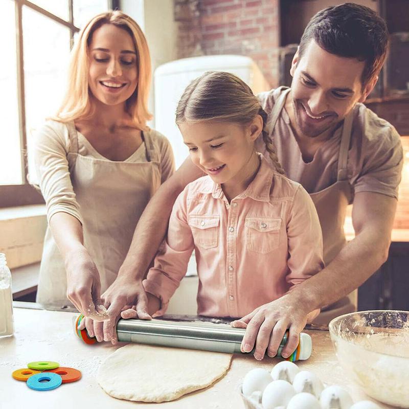 Staal Koekjes Rolling Pin Uitgerust 4 Scaling Ringen Heersers Bakken Verstelbare Dikte Cookie Pastry Tool Shim Ma X6Y7