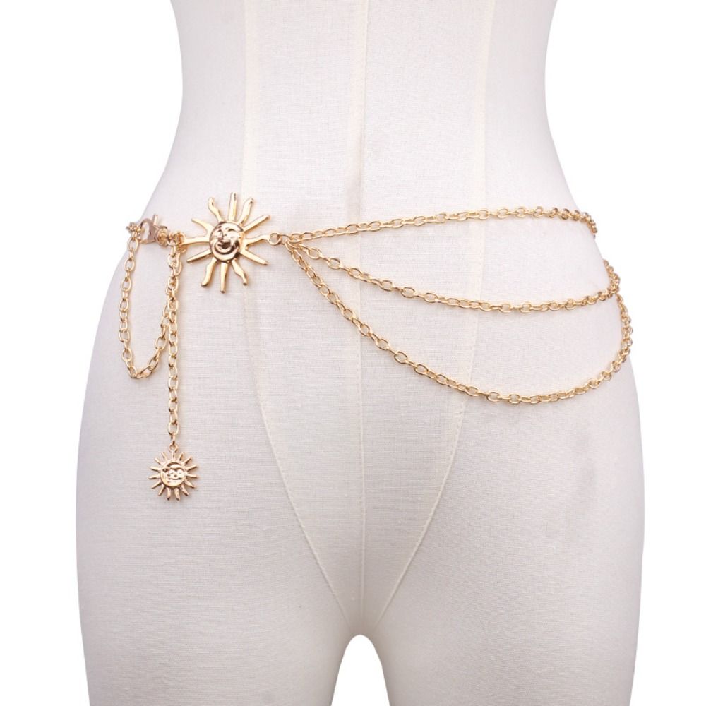 Cadena de cintura Y2K para mujer, accesorios para el cuerpo con borlas de perlas multicapa, cinturón para: Pistola negra plateada