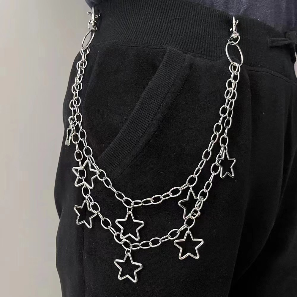 Chaîne de taille Double couche étoile pour hommes, 1 pièce, chaîne de pantalon décorative pour Jeans, chaînes de pantalon Hip Hop Rock, chaîne de ceinture Punk rétro