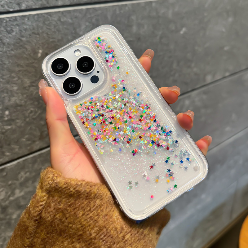 Glitter stjerne kjærlighet kvikksand deksel til iphone 16 15 14 pro max luksuriøst telefondeksel mykt klart destellos move arena fundaskjell jente