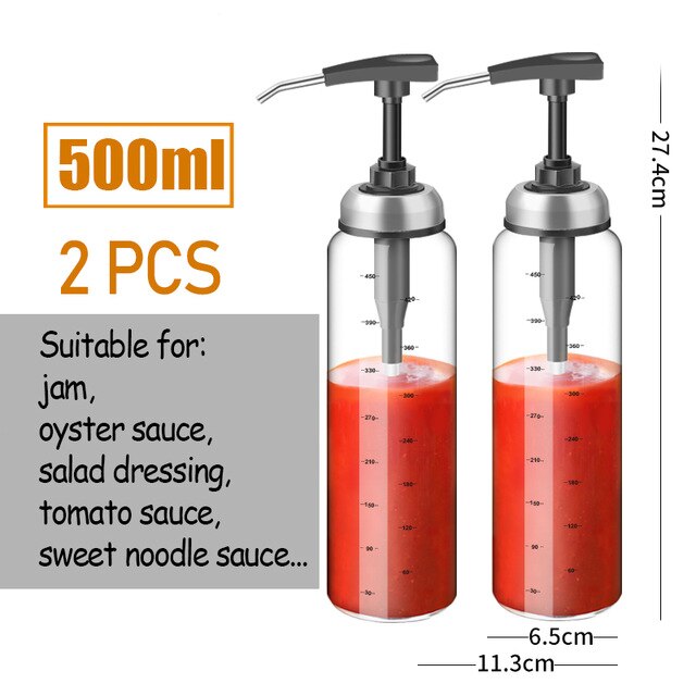 Bbq Olie Spray Fles Squeeze Saus Fles Sproeier Kitchen Tools Kruiden Glas Verzegelde Opslag Flessen Voor Oyster Ketchup: 500ML 2 pcs