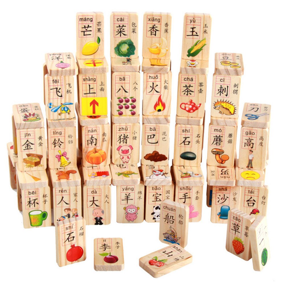 100 stk børn tidligt pædagogisk legetøj træ dobbeltsidet kinesisk karakter domino alfabetisering kognitivt legetøj  an88