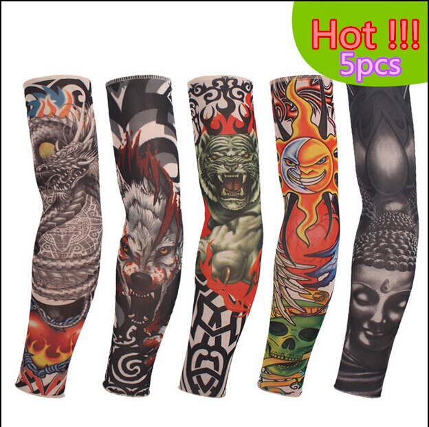 40 cm tattoo mouwen 5 stks Mannen Vrouwen Nylon Tijdelijke Tattoo Arm warmer Oversleeves handschoenen de meest populaire set