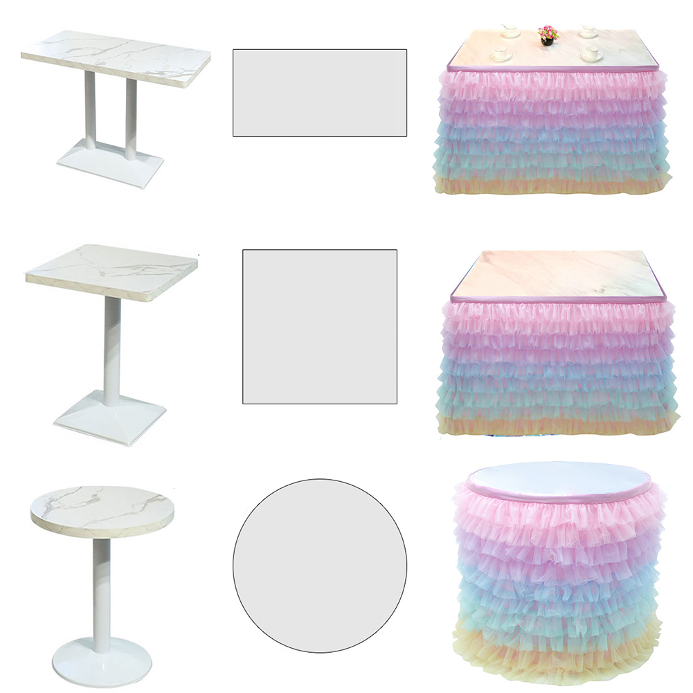 Wedding Party Tafel Rok Effen Kleur Met Houten Oren Multi-layer Tule Drukken Fitting Herbruikbare Tafel Decoratie