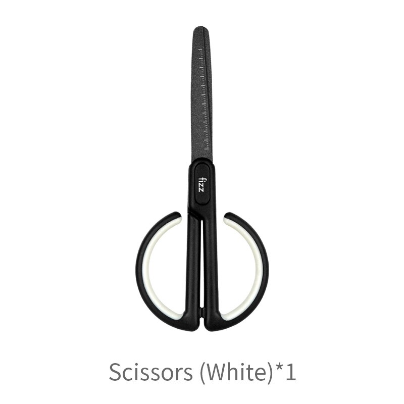 Fizz Stationery Scissors With Scale Paper Cutting Safe Rounded Stainless Steel Art Scissors Stationery Paper Cutter For Office: White