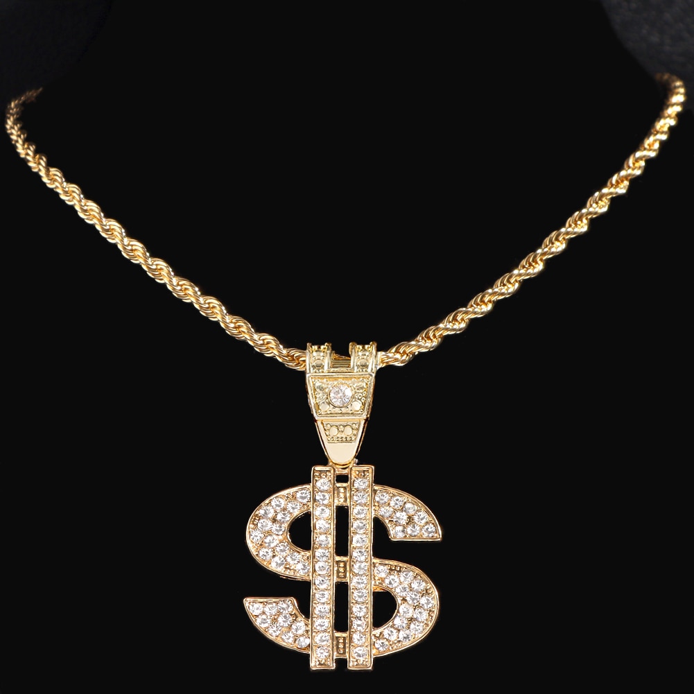 Men Women Hip Hop Big Dollar Pendant Necklace 13mm Miami Cuban Link Choker Chain Necklaces Bling Bling Charm Statement Jewellery