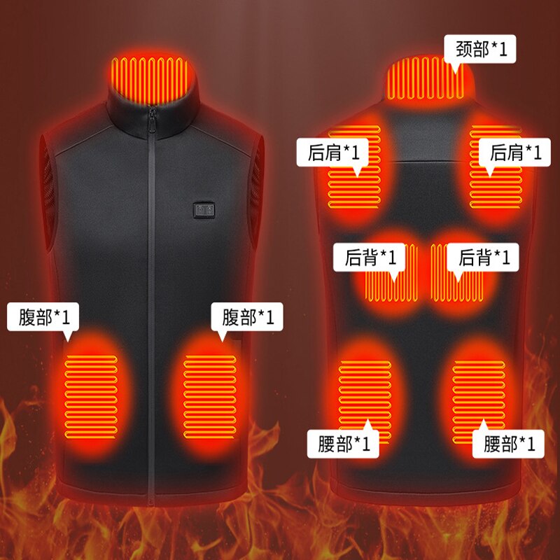 Gilet chauffant électrique grande taille pour homme et femme, gilet noir pour ski de plein air et randonnée, M-6XL