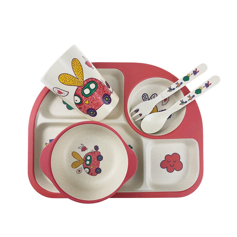 5pc /  set baby mattallrik ätbar bambu fiber utskrift barn servis set hög temperatur resistent baby tallrik: 5