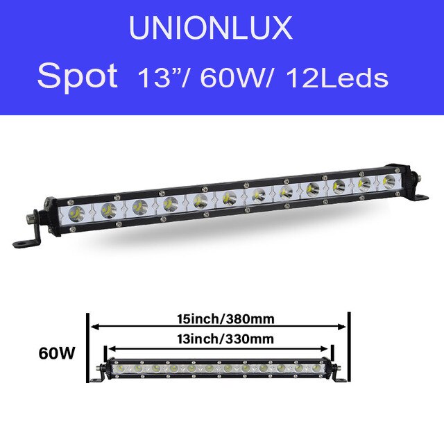 Barra de luz LED delgada de una hilera, 7/13/20/25/32/38 pulgadas, 120W, 150W, 180W, todoterreno, para camión, SUV, ATV, 12V, 24V: 13inch 60W Spot