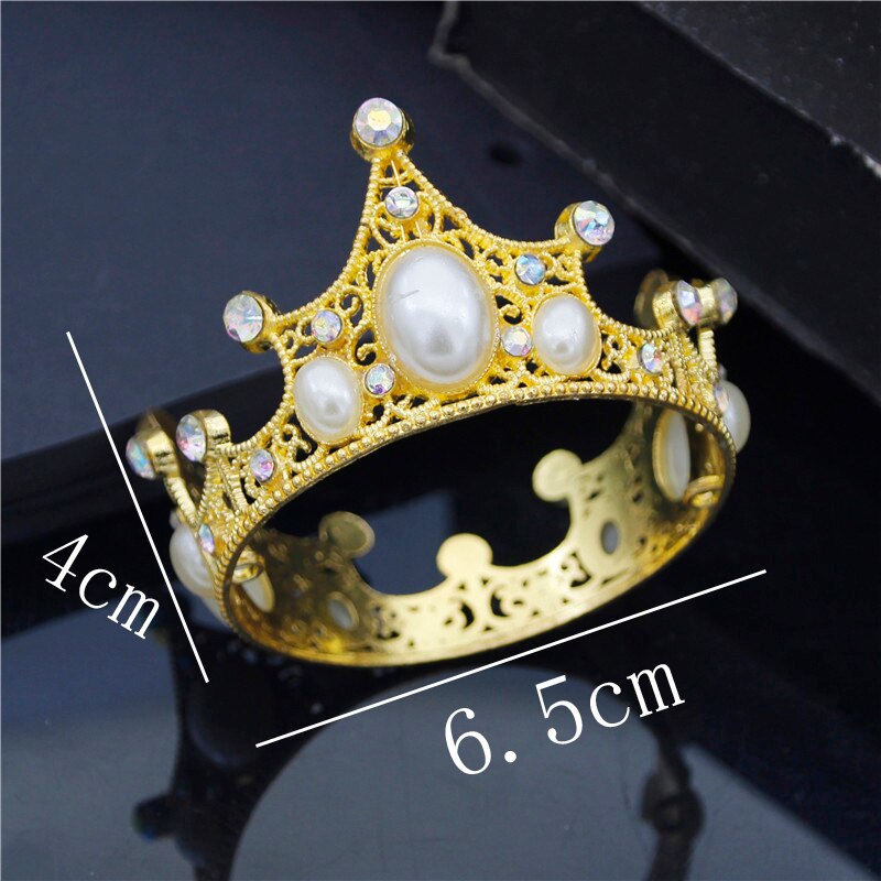 Small Metal Crown for Boys Girls Baby Birthday Prom Tiaras Pearls Hair Jewelry Baby Cake Ornaments Head Accessories