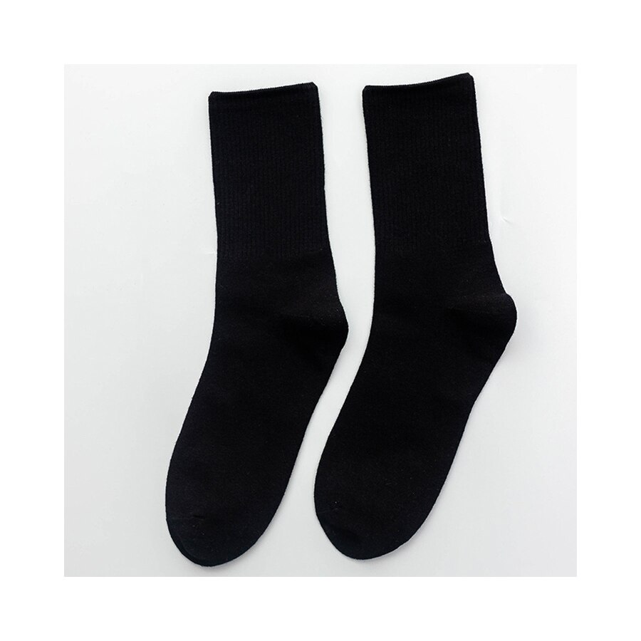 Calcetines blancos y negros de algodón para mujer, calcetines informales a rayas de Color liso, calcetines de espesor estándar para primavera, verano y otoño, talla 36-40: Black