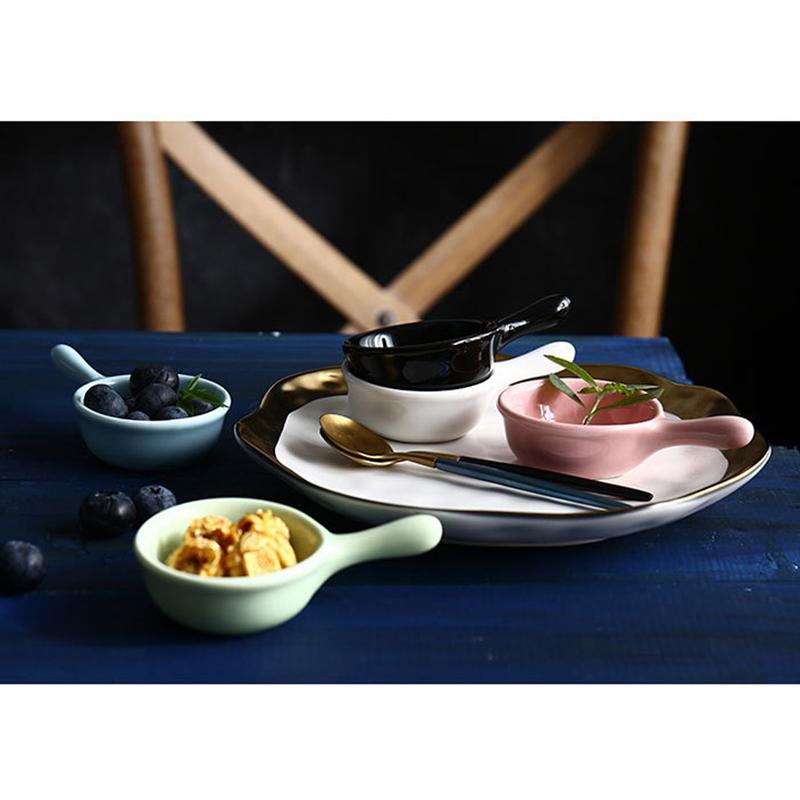 40ML Ceramic Sauce Dishes Mini Seasoning Dish Snack Plate Food Dipping Bowls Appetizer Plates With Handle