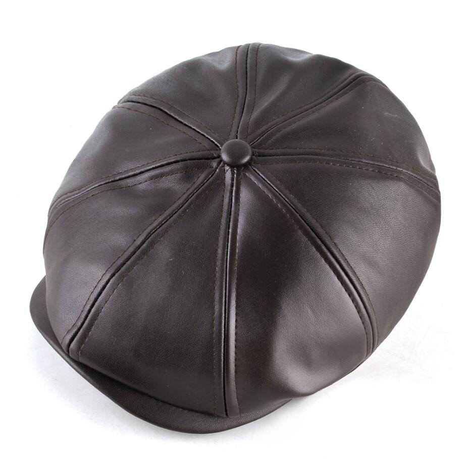 Boinas de cuero sintético para hombre y mujer, gorros octogonales de piel sintética con visera, informales, planos, Unisex, para invierno y otoño