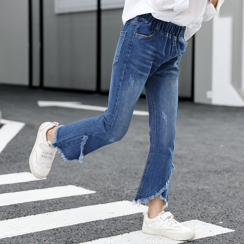 4-15Y Teenage Children Girls Jeans Spring Autumn Elastic Waist Pants Kids Boot Cut Jeans for Girls Trousers Clothes: 14T
