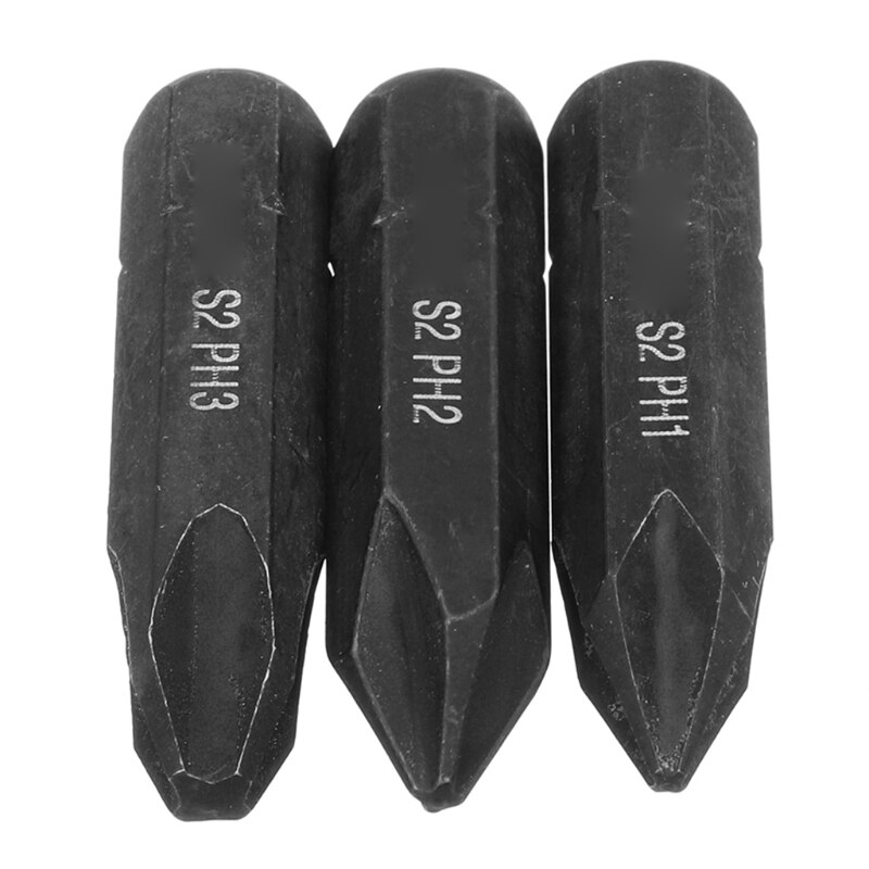 3 Pieces Screw Bit S2 Black 8mm Alloy Steel PH1 / PH2 / PH3 Cross Drill Bit Black Replaceable Strong Magnetic Bit