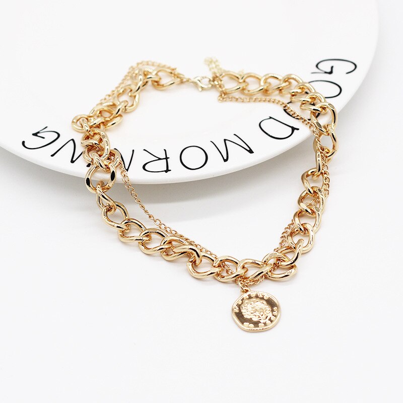 Estetyczna moda złoty kolor dwuwarstwowy wąż Chain Link Choker naszyjnik dla kobiet artystyczny wielowarstwowy urok biżuterii prezent: HZS-043Golden