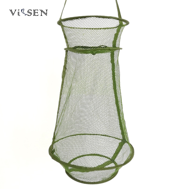 vissen Collapsible Fishing Cage/Fishing Net/Fishing Basket for Trapping Green Durable Nylon Floating Fish Basket Net 70cm Height