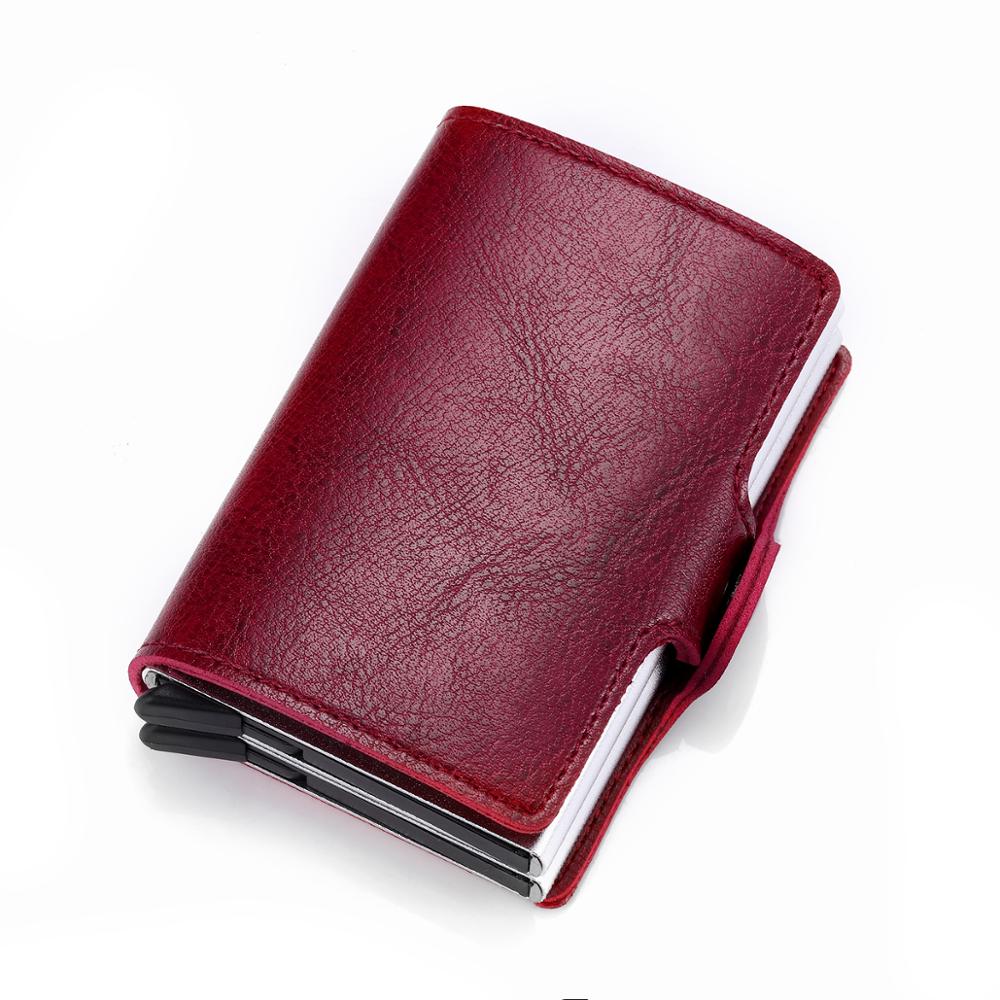 RFID Men's Leather ID Credit Card Holder Male Automatic Aluminum Alloy Hasp Business Double Layer Cardholder Wallet for Man