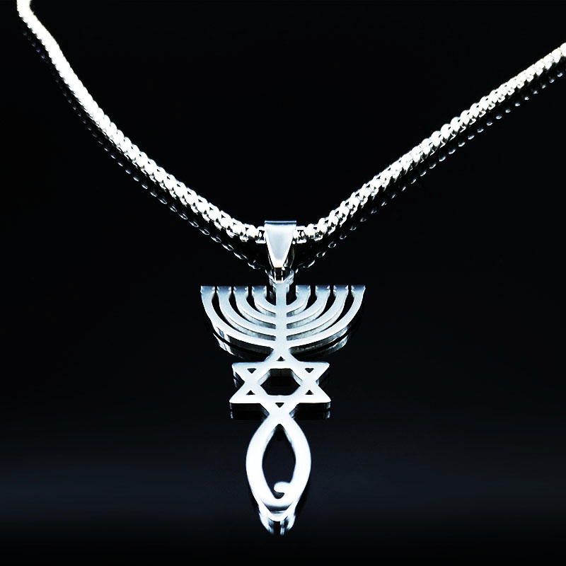 Messianic Charm Stainless Steel Pendant Necklace Silver Color Tone Seal Grafted in Jewish Hebrew roots Jewelry moda mujer N967