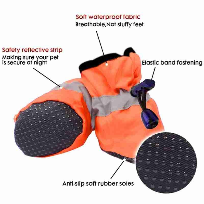 4Pcs Winter Waterproof Pet Dog Shoes Anti-slip Rain Boots Thick Warm Cat Dog Footwear Convenient Drawstring Puppy Shoes