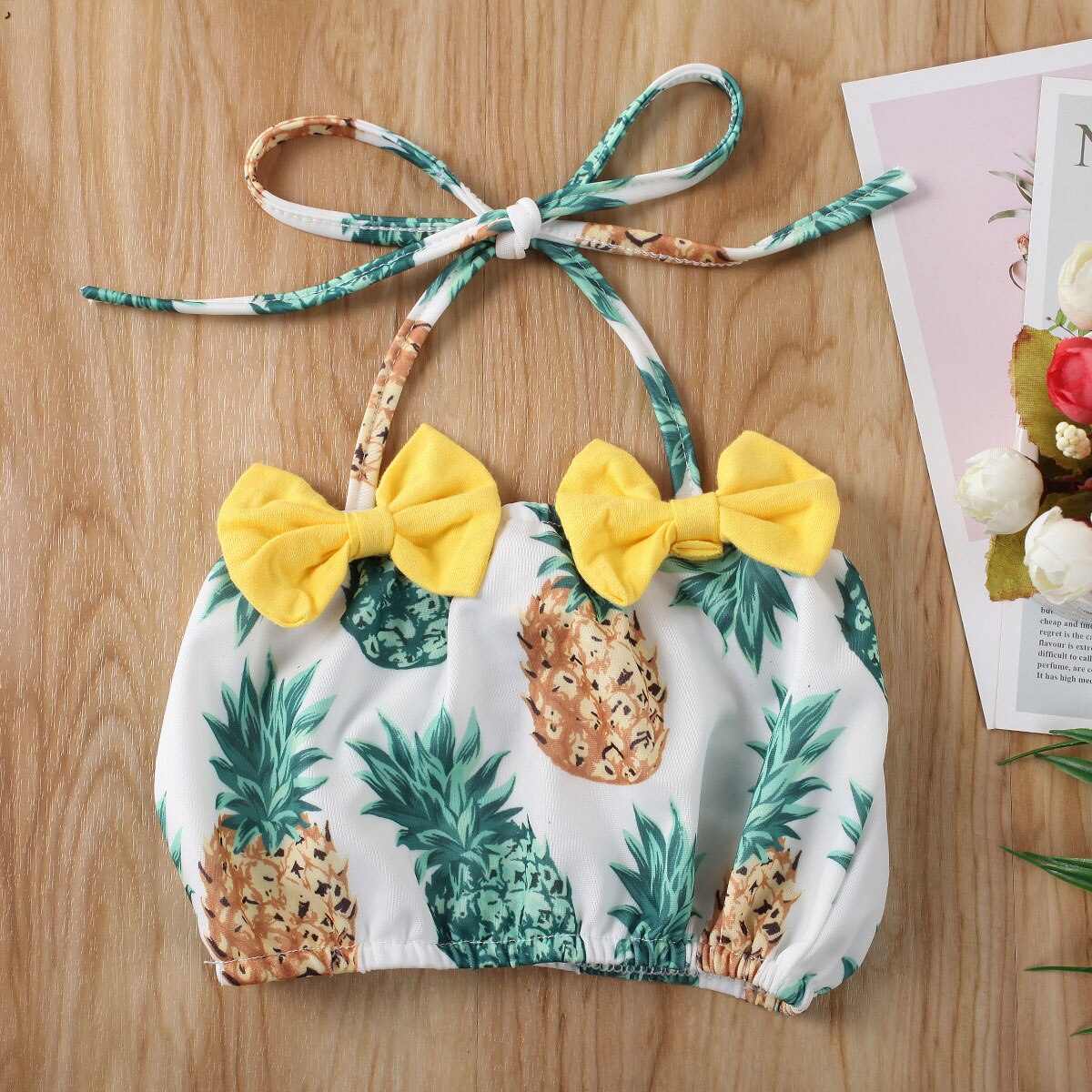 Conjunto de Bikini con estampado de piña para niñas, traje de baño de dos Uds