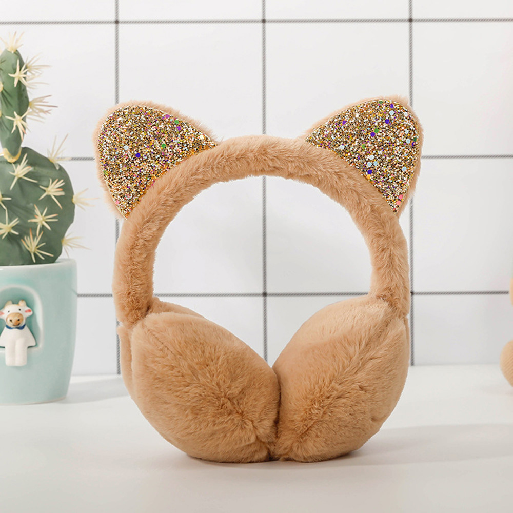 Orejeras de felpa con orejas de gato para niño, orejeras bonitas y cálidas para exteriores, de lentejuelas brillantes, suaves, diadema para niño, 6 colores