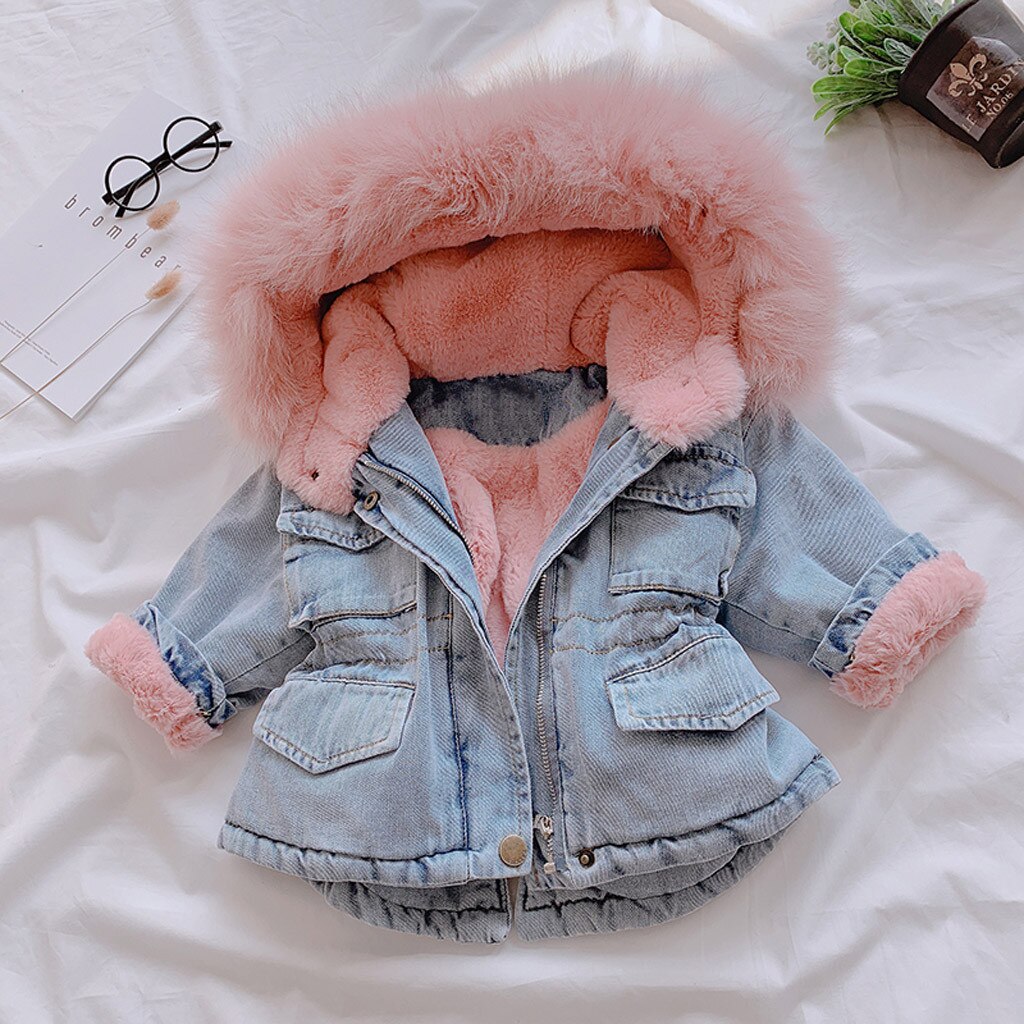 Winterjas Voor Meisje Peuter Kids Baby Meisjes Hooded Faux Fur Fleece Warme Dikke Denim Jas Uitloper Wollen Jas Houden warme Dikke Jas: Pink / 2-3 Years 