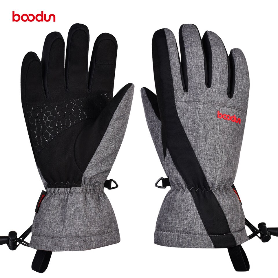 Boodun-luvas térmicas de ski, luvas impermeáveis com função de toque de neve, snowboard, quentes, móvel de neve, luvas masculinas e femininas: Grey / S