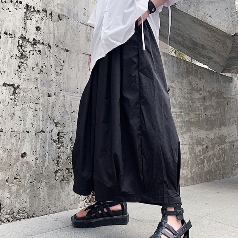 Pantalones holgados informales negros de pierna ancha para hombre, ropa de calle masculina, falda Punk gótica de Hip Hop, pantalones estilo japonés, pantalones Kimono