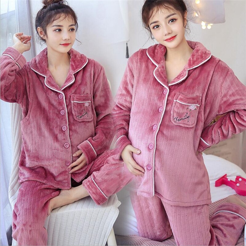 2 stuks Set Fannel Zwangere Pyjama Vrouwen Postpartum Voeden Borstvoeding Kleding set Zwangerschap Vrouwen Pyjama Night Pak