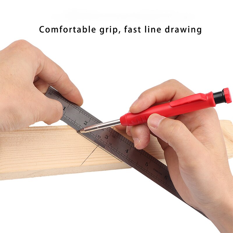 Solid Carpenter Pencil Set for Construction Built-in Sharpener Deep Hole Mechanical Drawing Pencil for Wood Glass Ceramics Metal