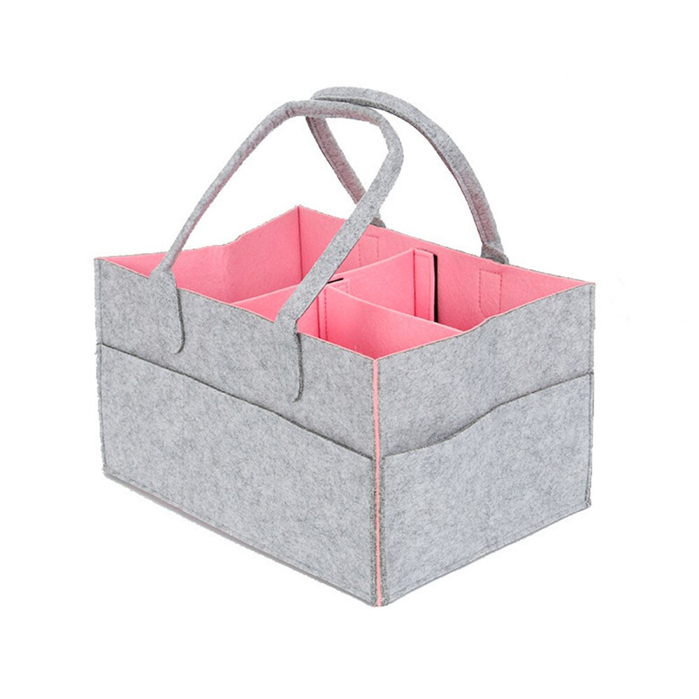 Cysincos filt stof opbevaringstaske sammenfoldelig baby stor størrelse ble caddy puslebord organisering legetøj opbevaring kurv bil organizer: Lyserød 33-23-18cm